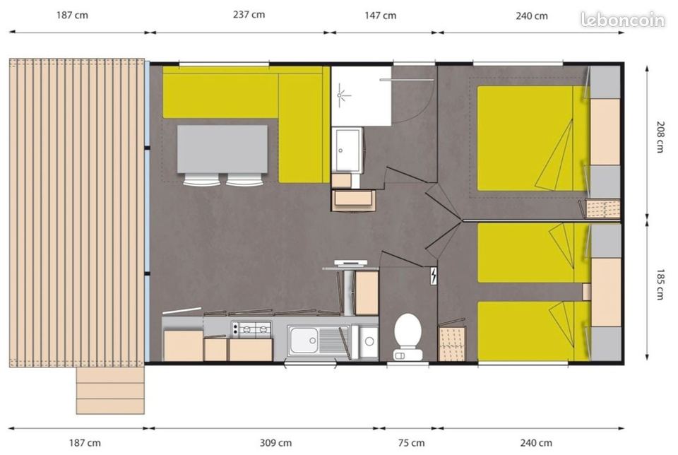 Mobil home 2 chambres térrasse TVA RÉCUPÉRABLE